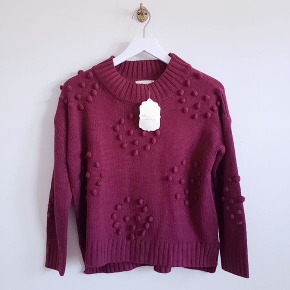 NWT Altar'd State Burgundy Bobble Pom Pom Sweater - Picture 1 of 11